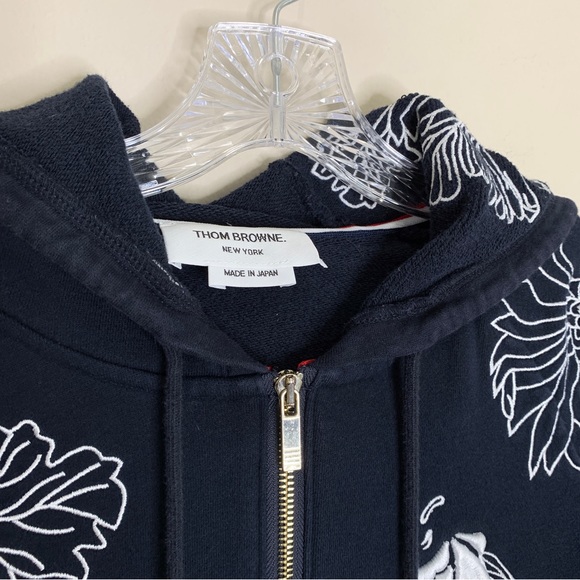 Thom Browne Koi & Chrysanthemum Embroidered Classic 4-Bar Hoodie - Picture 4 of 16
